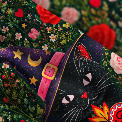Purplehecate Secret Garden Witch Cat Wide Straps Maxi Dress