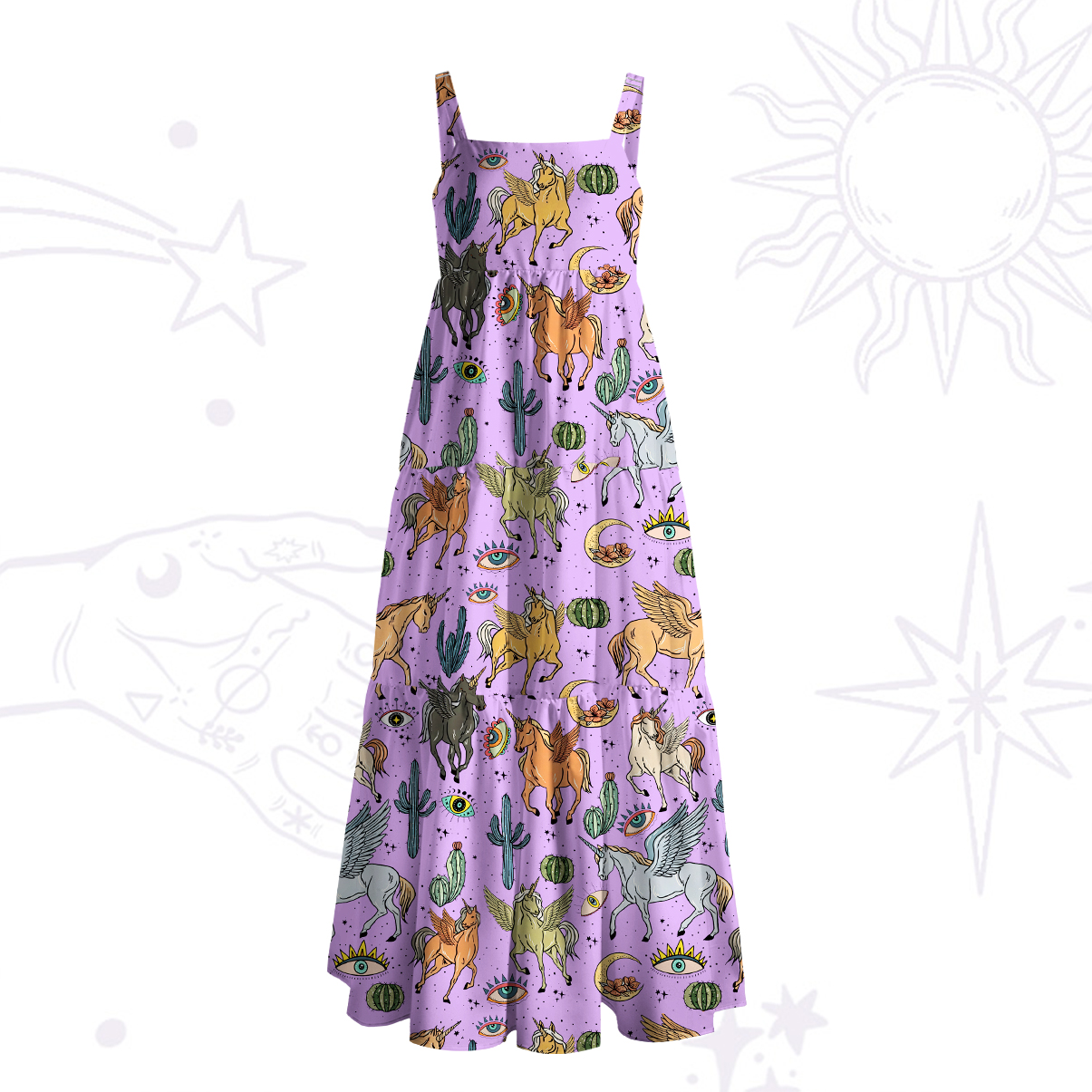 Purplehecate Wild Horses Desert Wide Straps Maxi Dress