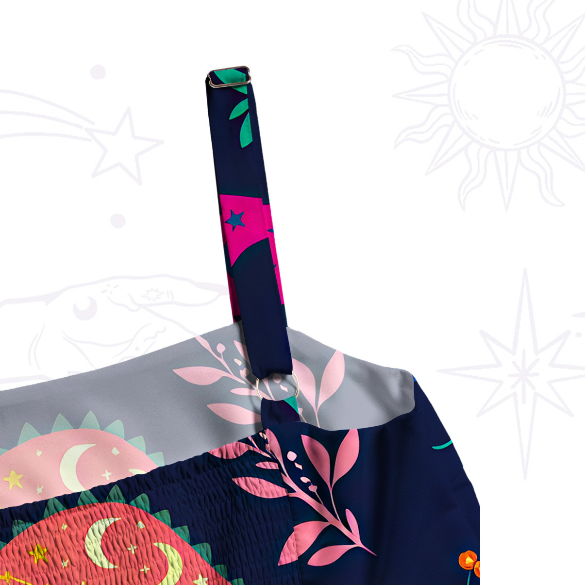 Purplehecate Colorful Dino Playground Wide Straps Maxi Dress