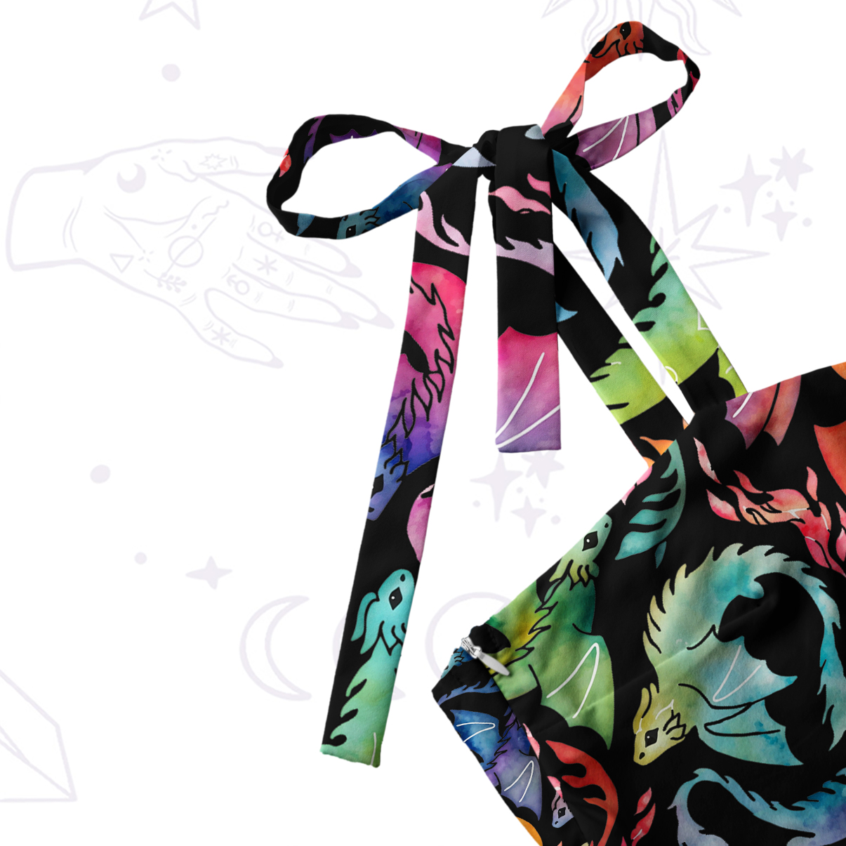 Purplehecate Rainbow Dragon Fire Tie Shoulder Maxi Dress