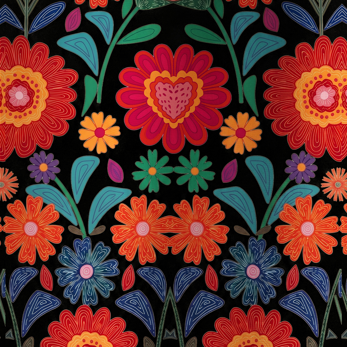 Purplehecate Retro Bloom Folk Floral All Over Print T-Shirt