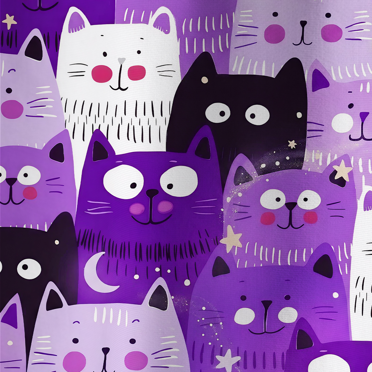 Purplehecate Colorful Cat Faces All Over Print T-Shirt