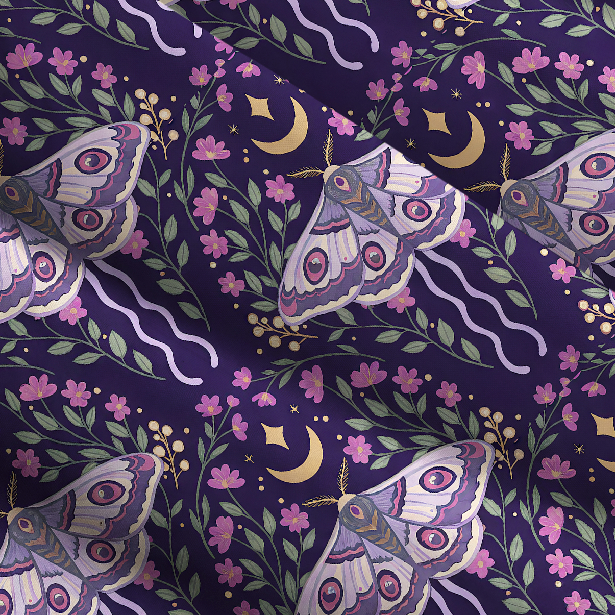 Purplehecate Enchanted Night Moth Stars Wide Straps Maxi Dress