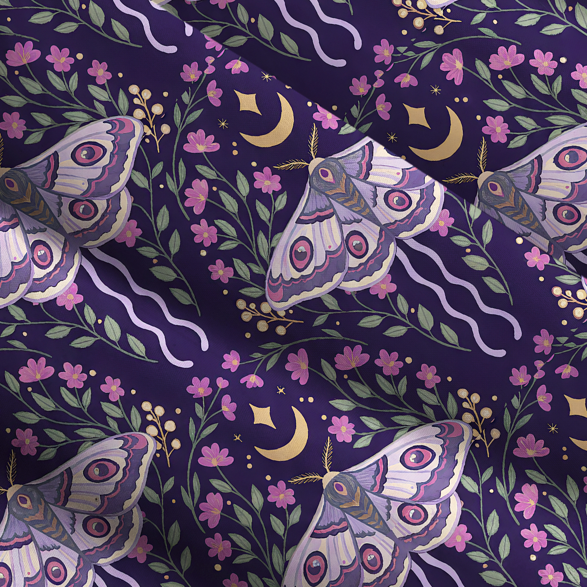 Purplehecate Enchanted Night Moth Stars Wide Straps Maxi Dress