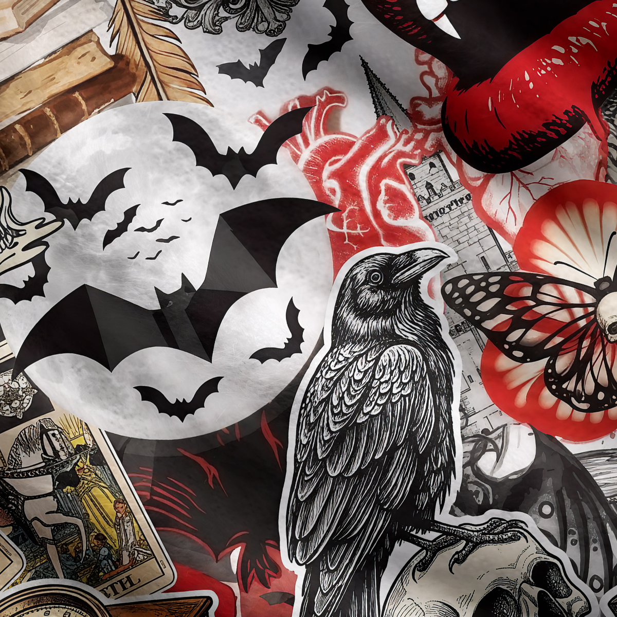 Purplehecate Gothic Occult Raven & Skull Collage Ugly Cardigan Sweaters