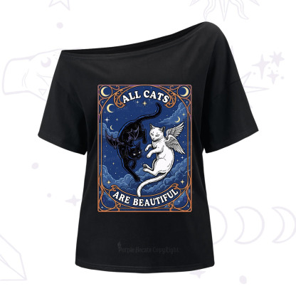 Purplehecate Angel & Devil Cat One Shoulder T-Shirt