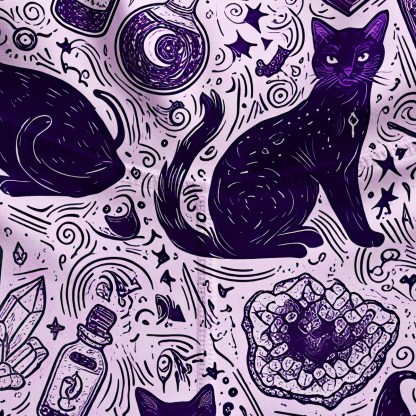 Purplehecate Midnight Black Cat Witch Potion Yoga Pants