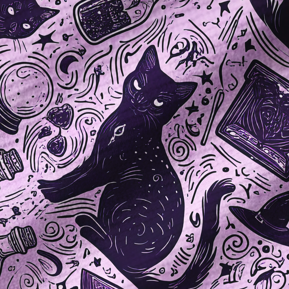 Purplehecate Midnight Black Cat Witch Potion Ribbed Knit Dress