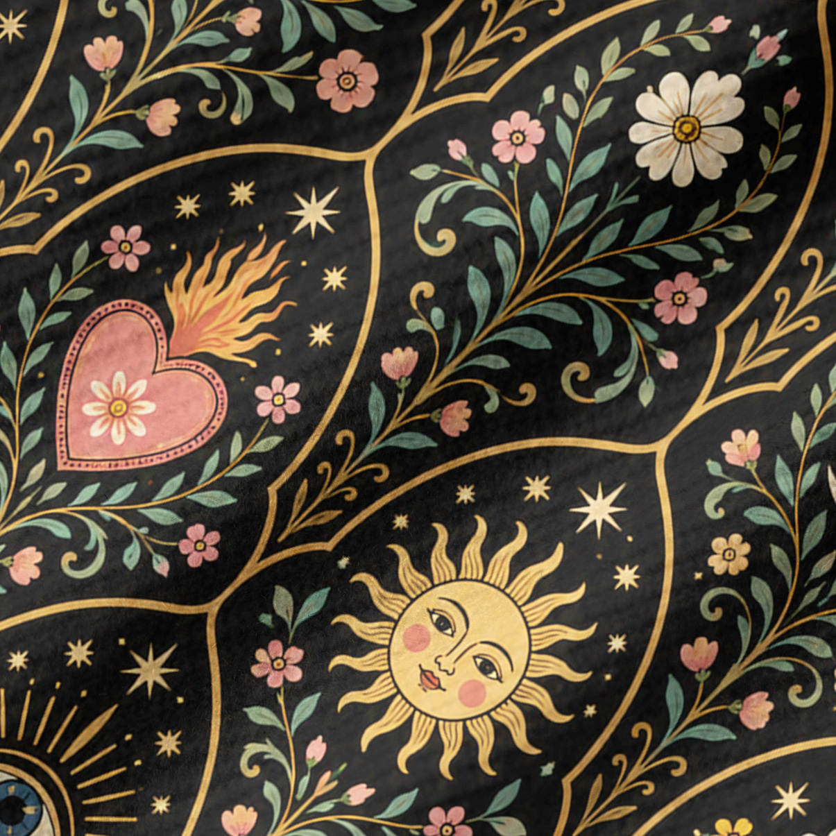 Purplehecate Mystic Sun Moon Hearts Ribbed Knit Dress