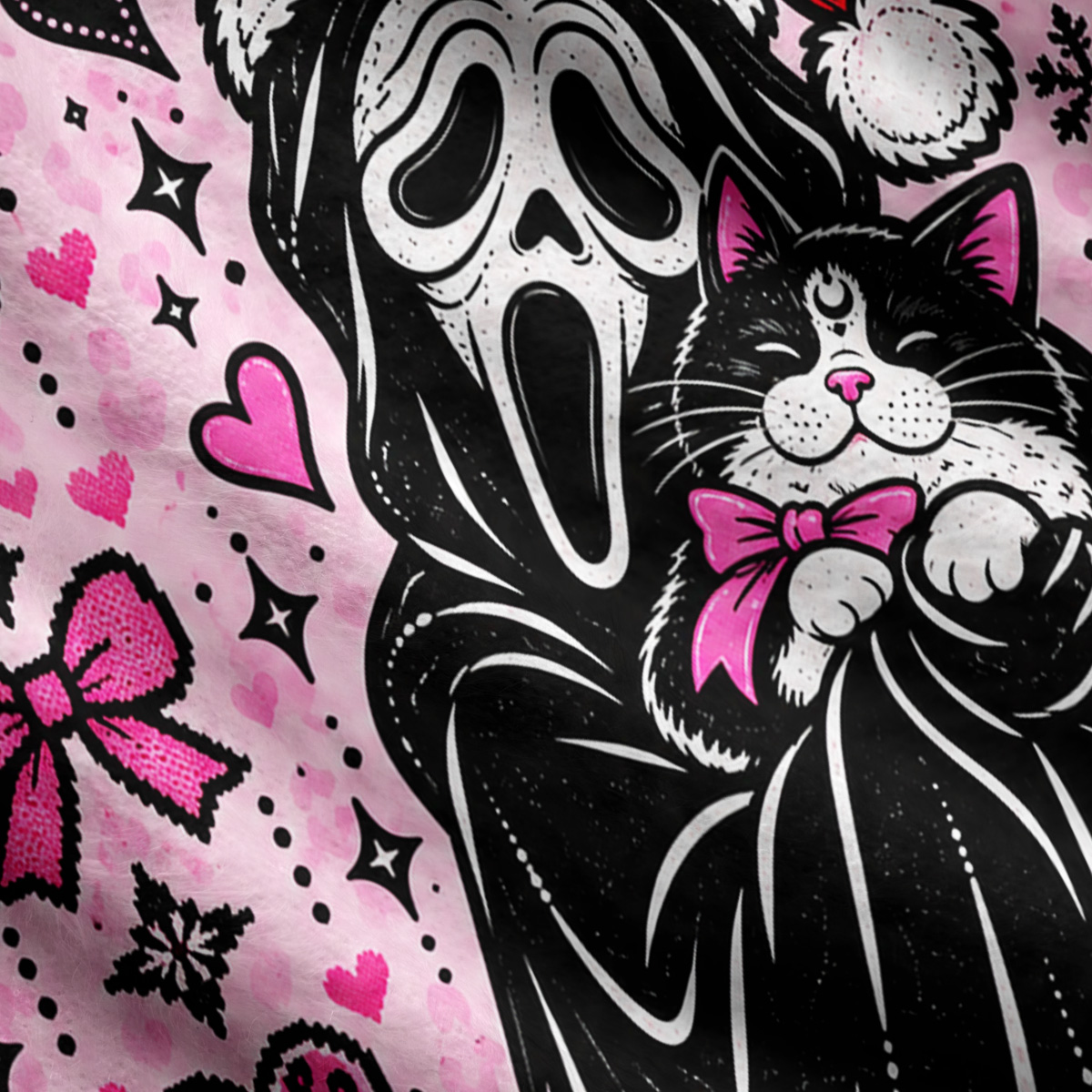 Purplehecate Screaming Christmas Cat-Holding Ugly Cardigan Sweaters
