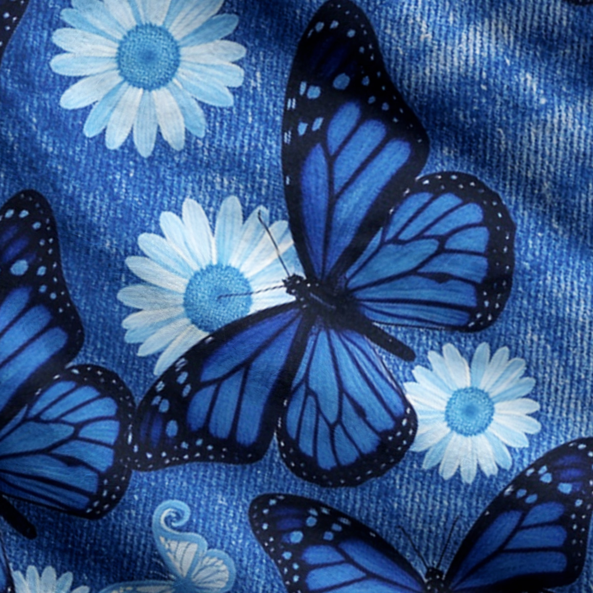 Purplehecate Blue Butterfly Daisy Dance Ugly Cardigan Sweaters