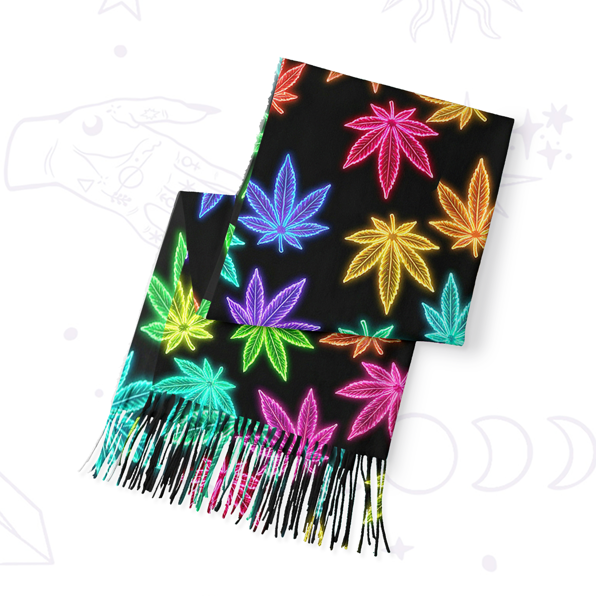 Purplehecate Trippy Weed Printed Fringe Scarf
