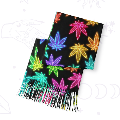 Purplehecate Trippy Weed Printed Fringe Scarf