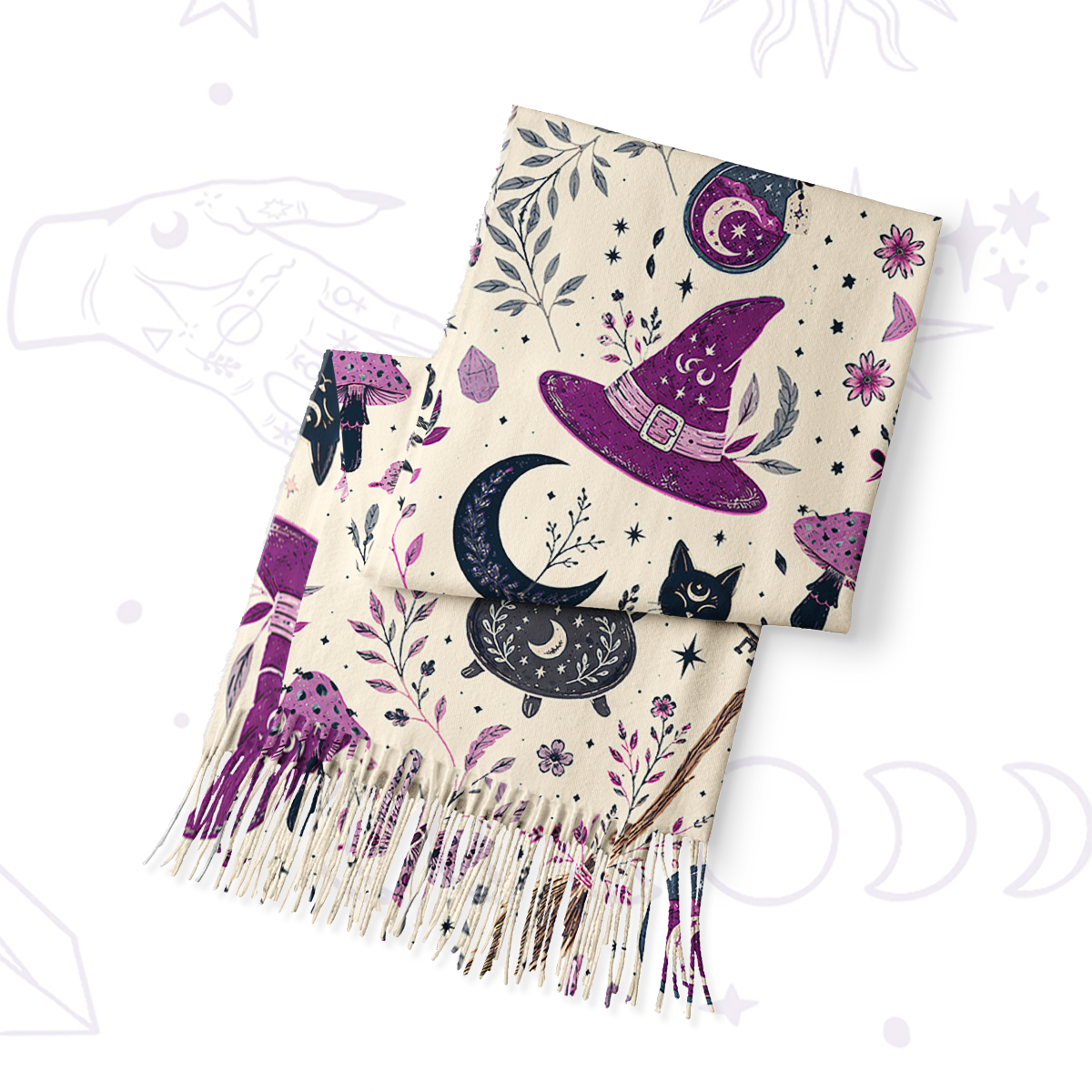 Purplehecate Witchcraft Spellbook Printed Fringe Scarf