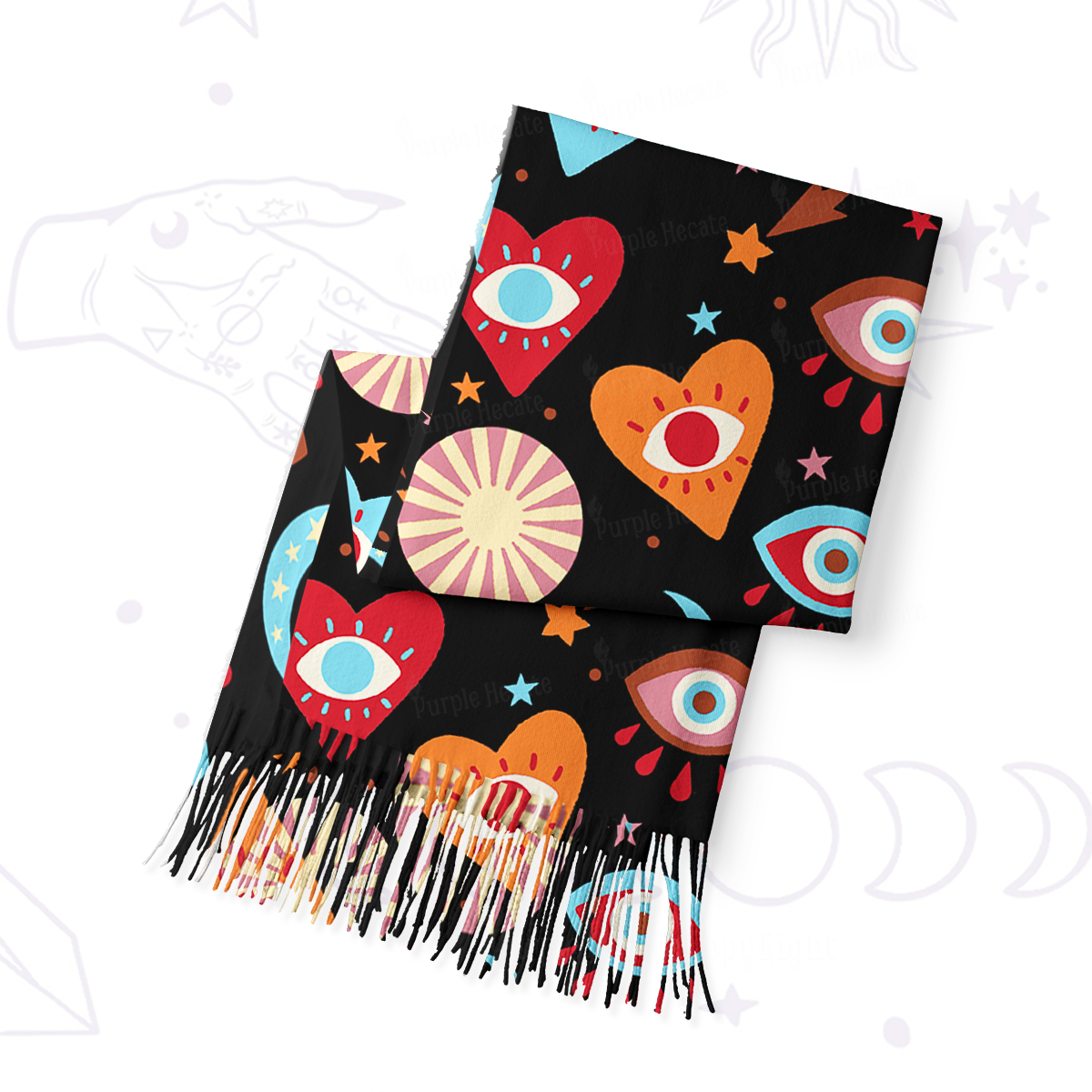 Purplehecate The Enchanted Eye of Love Printed Fringe Scarf