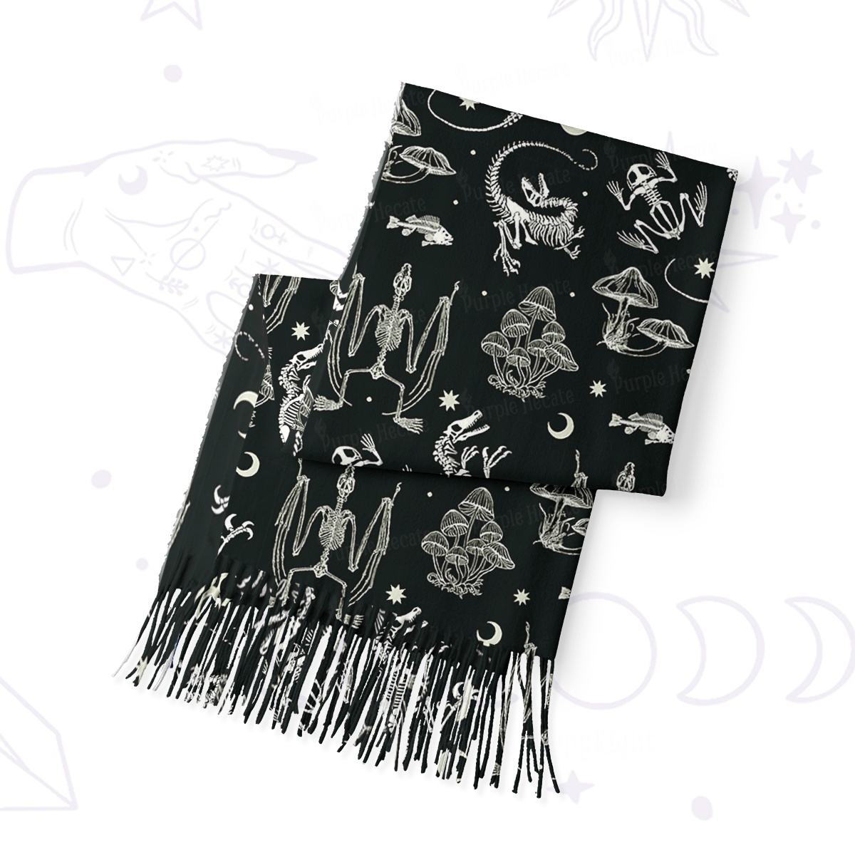 Purplehecate Prehistoric Fantasy Printed Fringe Scarf