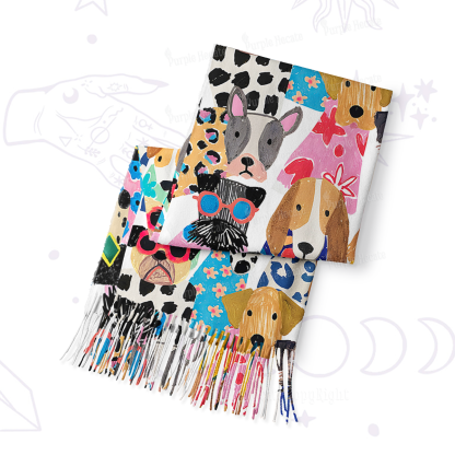 Purplehecate Puppy Parade Printed Fringe Scarf