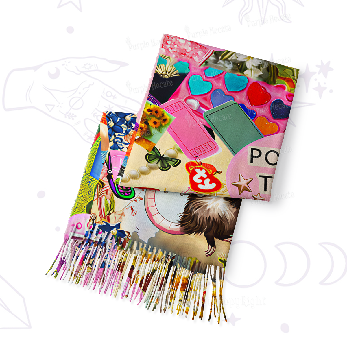 Purplehecate The Opossum Queen's Hoard Printed Fringe Scarf
