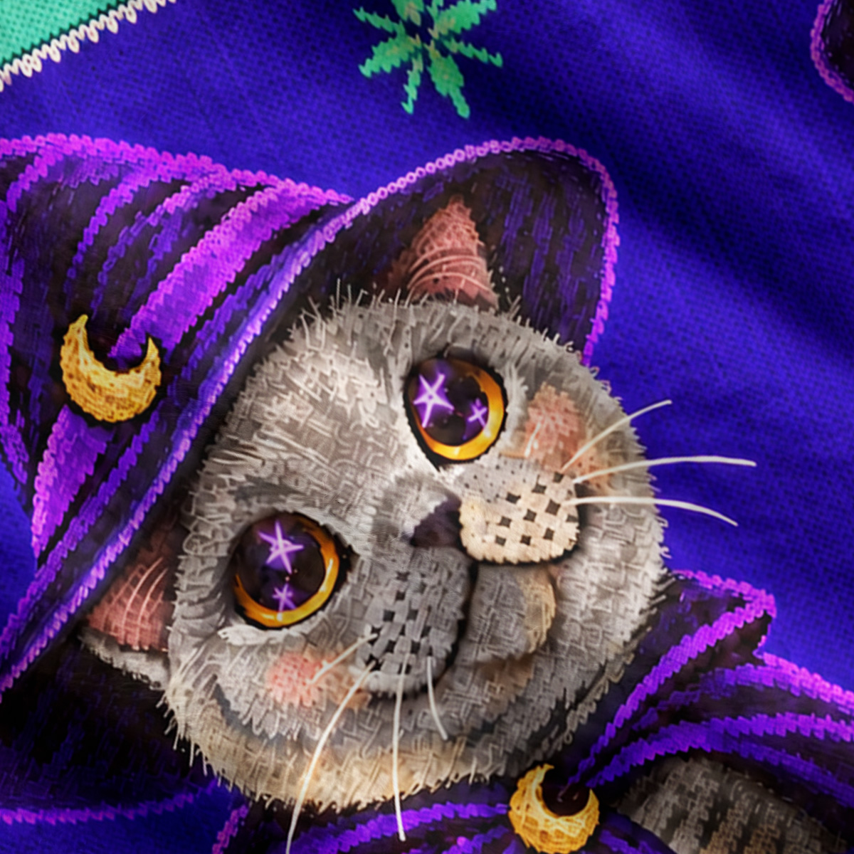 Purplehecate Celestial Stars Witch Cat Ugly Cardigan Sweaters