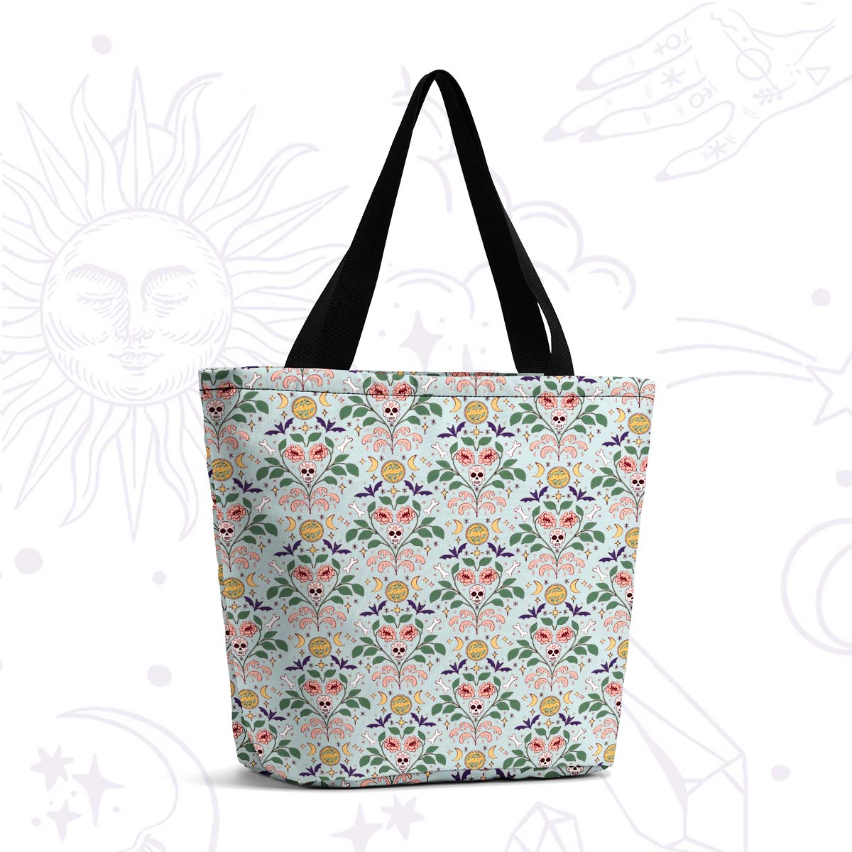 Purplehecate Gothic Floral Skeleton Tote Shopping Bag