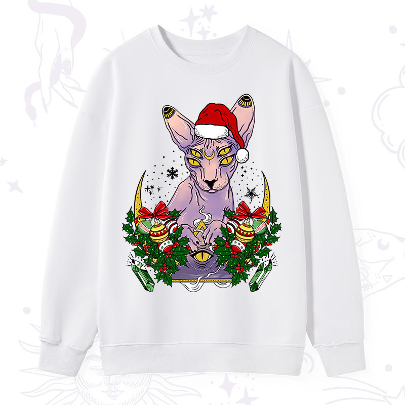 Purplehecate Christmas Moon Phase Cat Sweatshirt