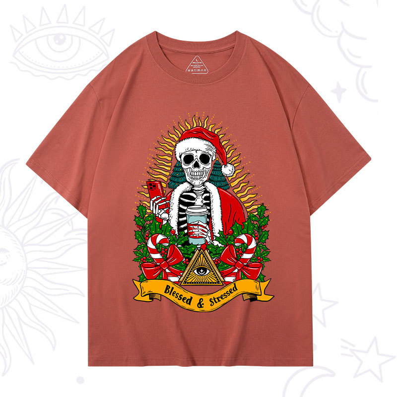 Purplehecate Christmas Blessed And Stressed T-Shirt