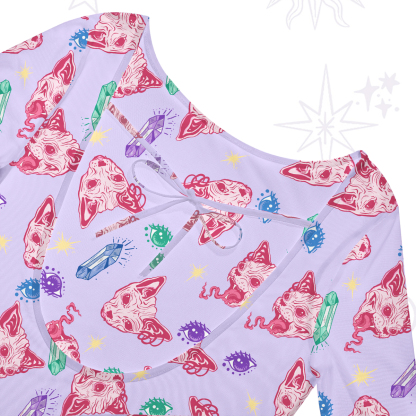 Purplehecate Crystal Cat Skull Beachwear Cover-Up Dress