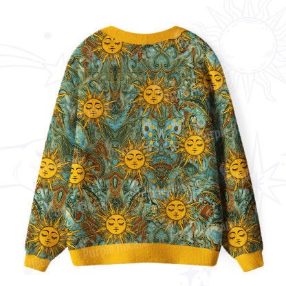 Purplehecate Golden Sun Wheel Ugly Cardigan Sweaters