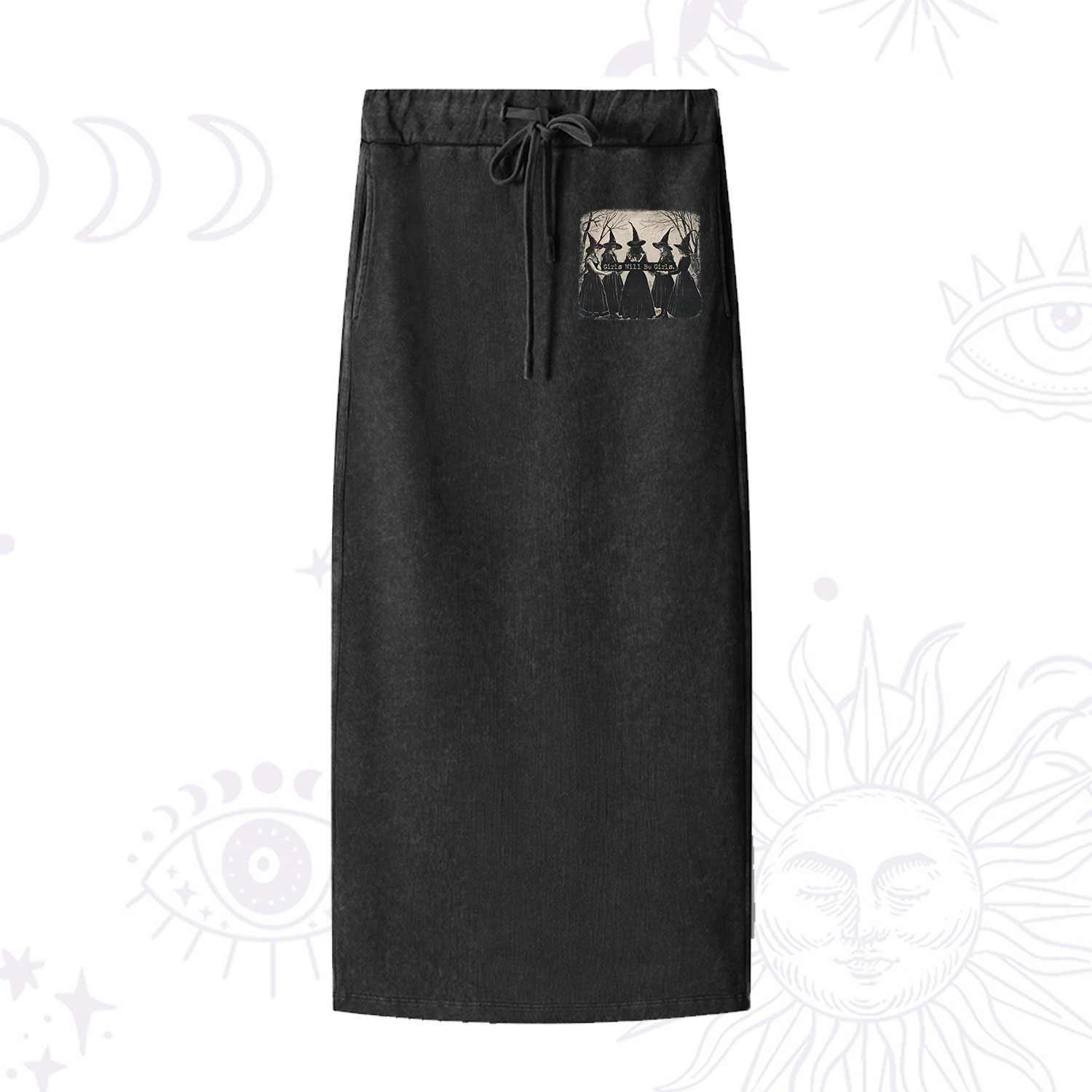 Purplehecate Girls Will Be Girls Witch Washed Drawstring Long Skirt