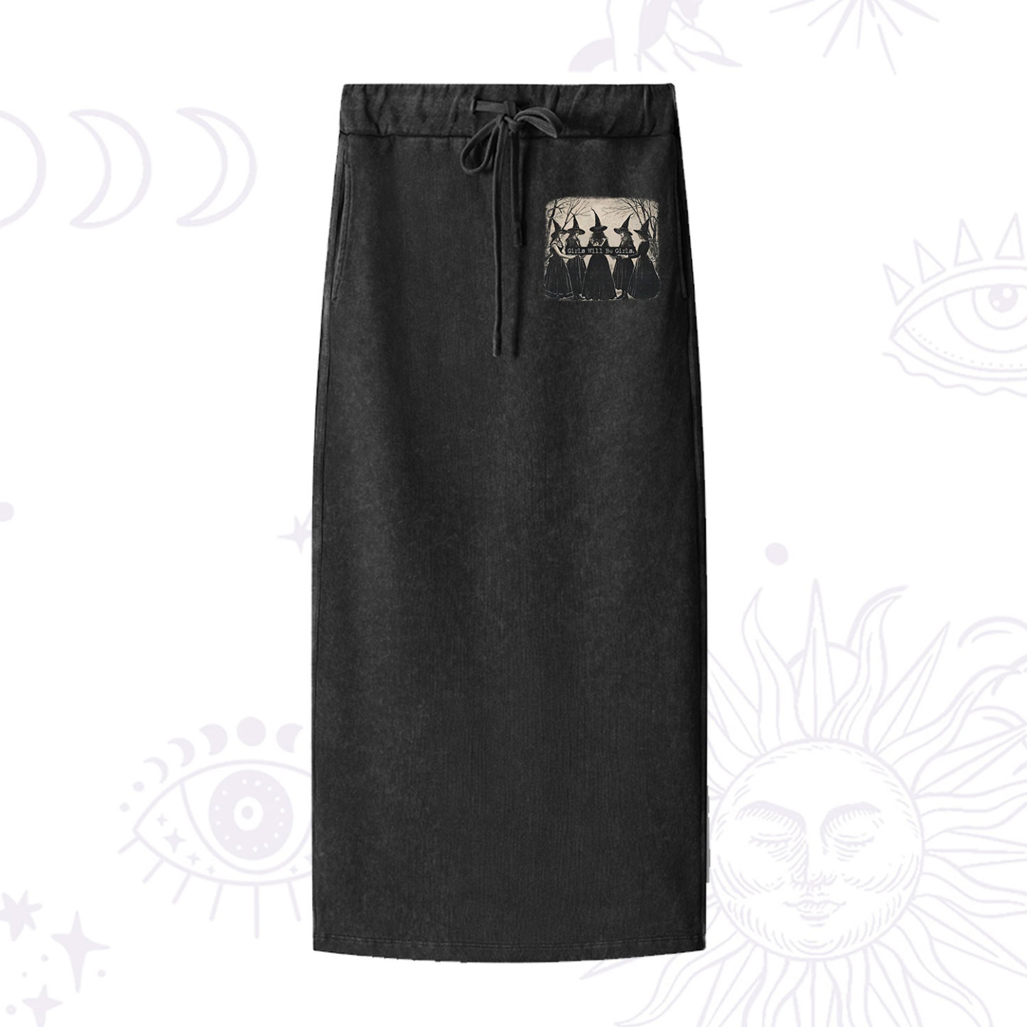 Purplehecate Girls Will Be Girls Witch Washed Drawstring Long Skirt
