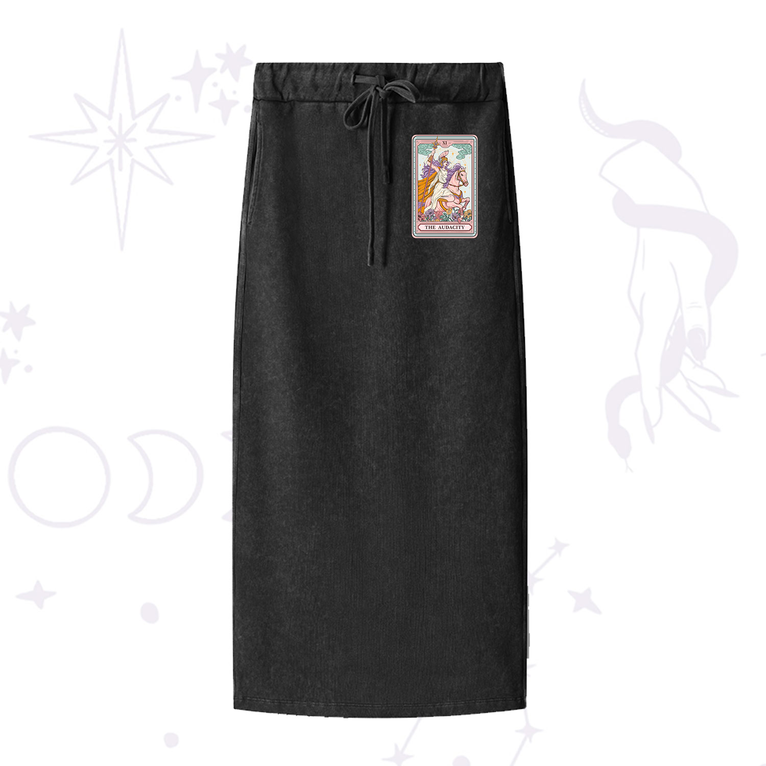 Purplehecate The Audacity Tarot Card Washed Drawstring Long Skirt