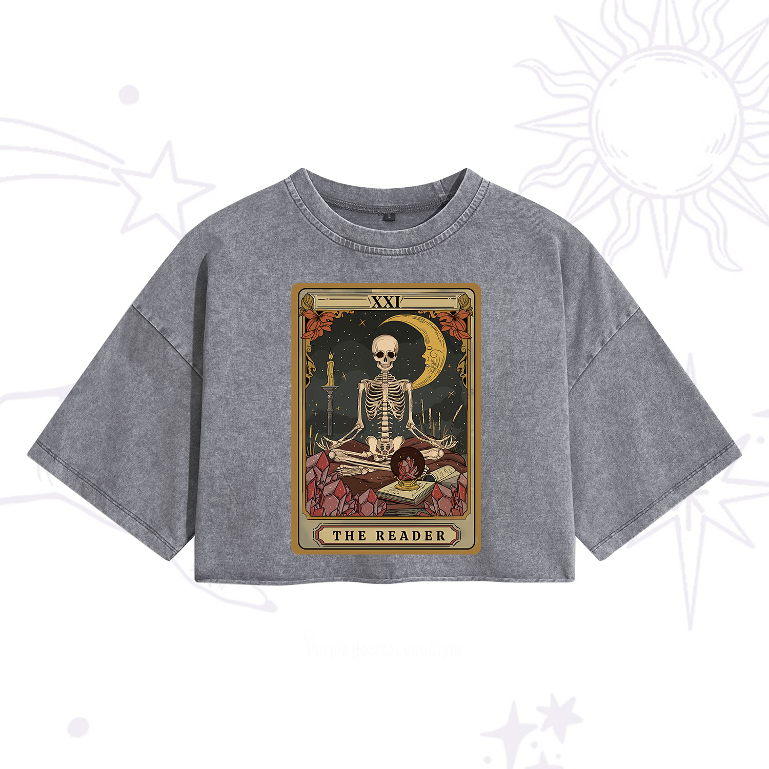 Purplehecate The Reader Tarot Washed Cropped T-Shirt