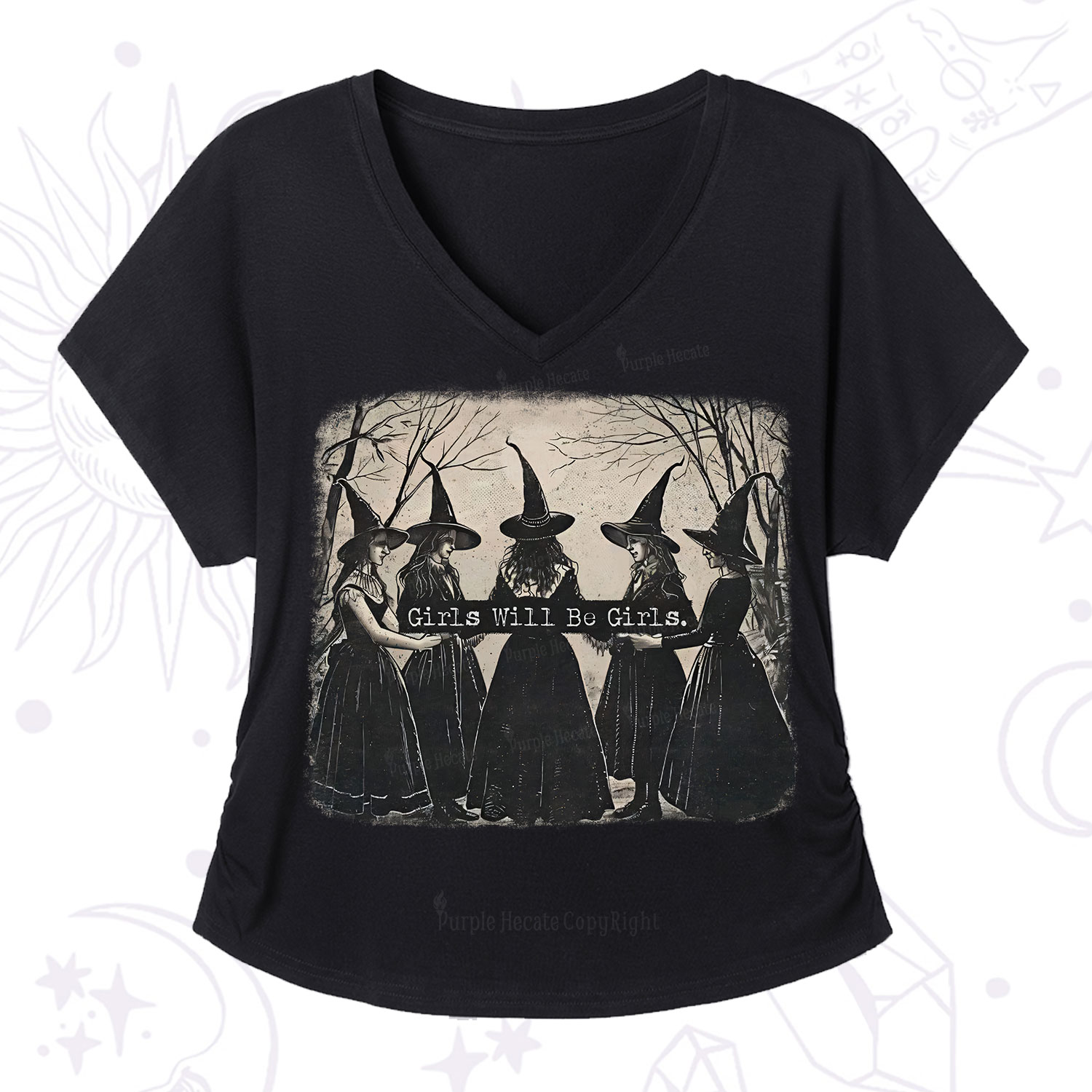 Purplehecate Girls Will Be Girls Witch V-Neck T-Shirt
