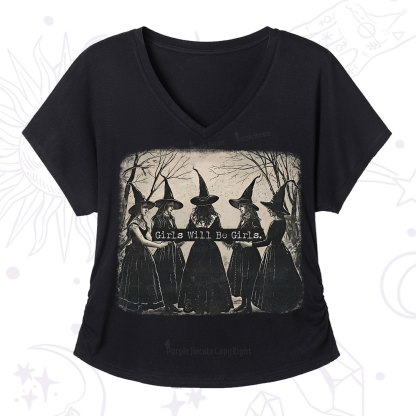 Purplehecate Girls Will Be Girls Witch V-Neck T-Shirt