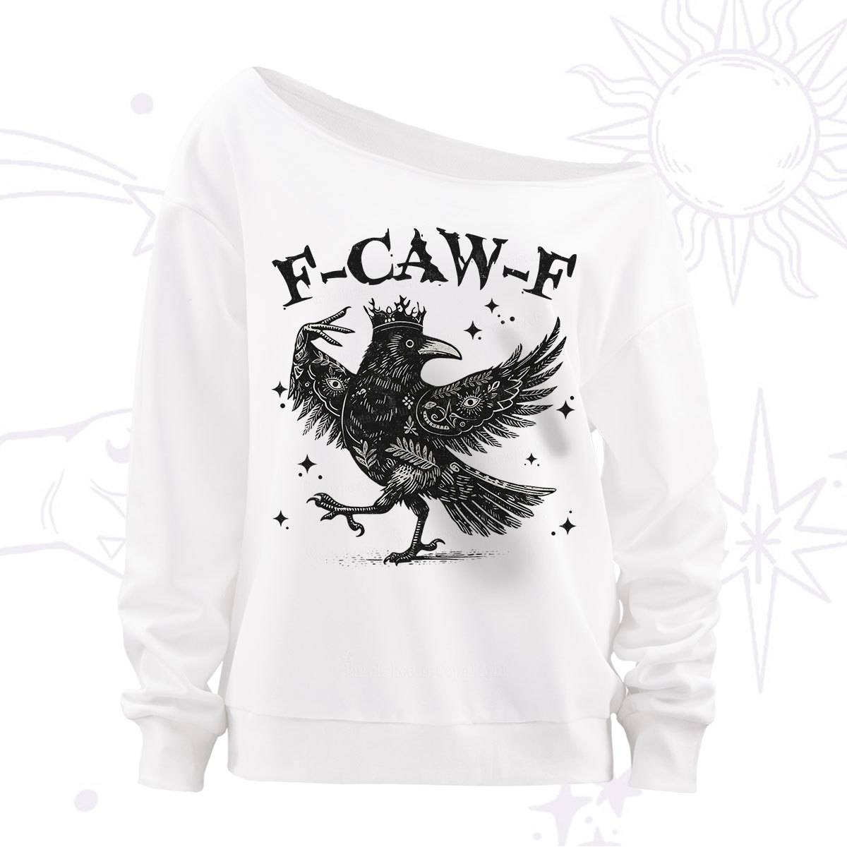 Purplehecate F-caw-f Funny Crow Off The Shoulder Sweatshirt