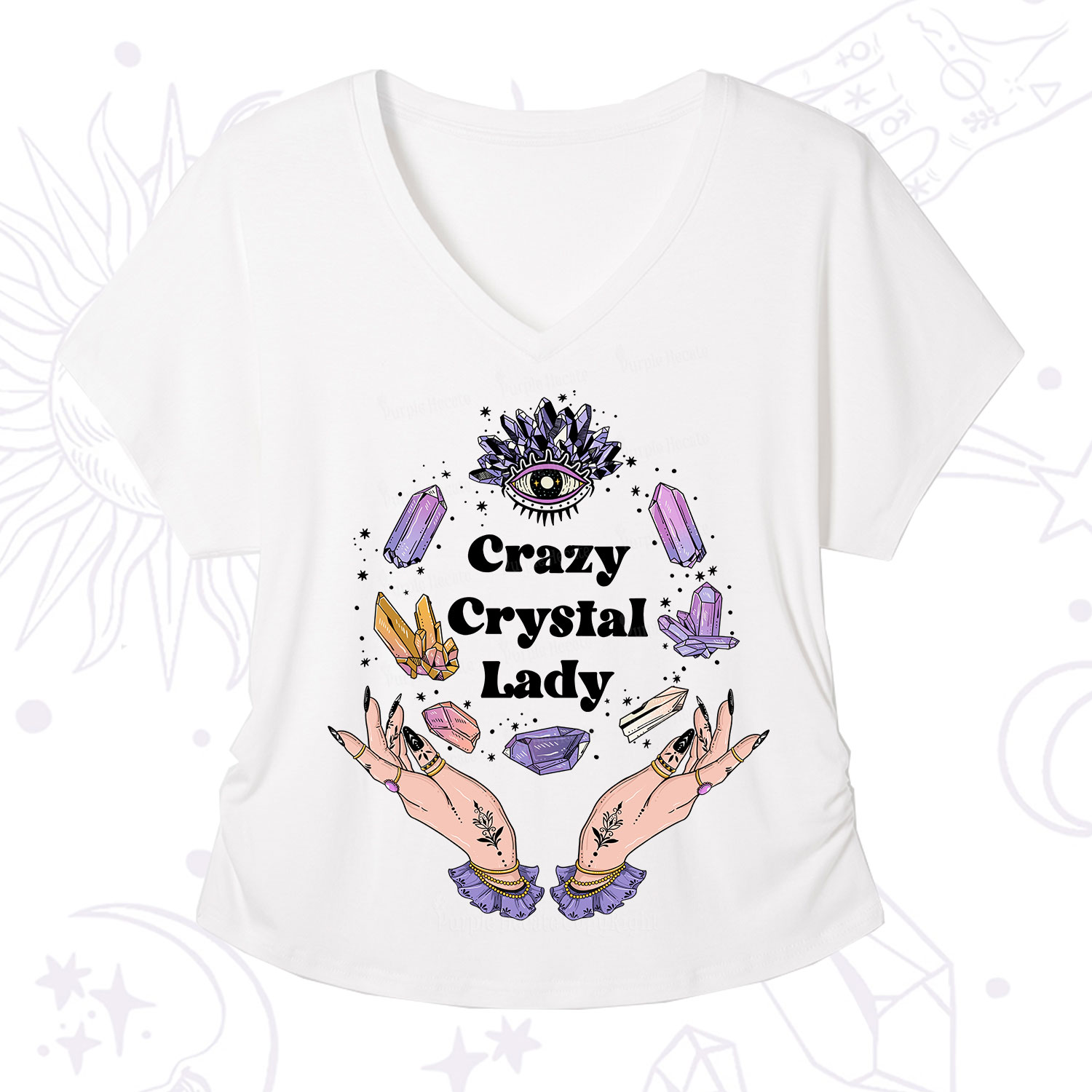 Purplehecate Crazy Crystal Lady V-Neck T-Shirt