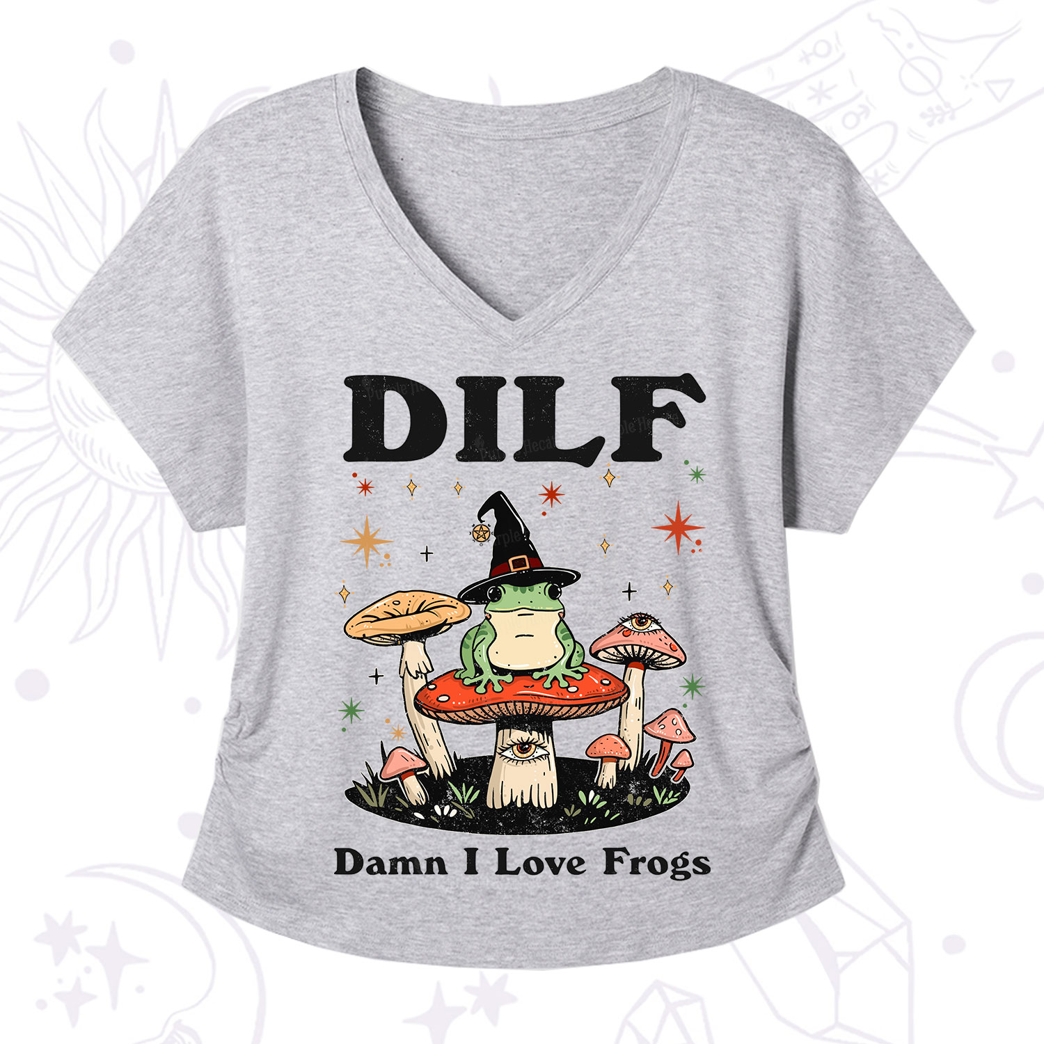 Purplehecate Dilf Damn I Love Frogs V-Neck T-Shirt