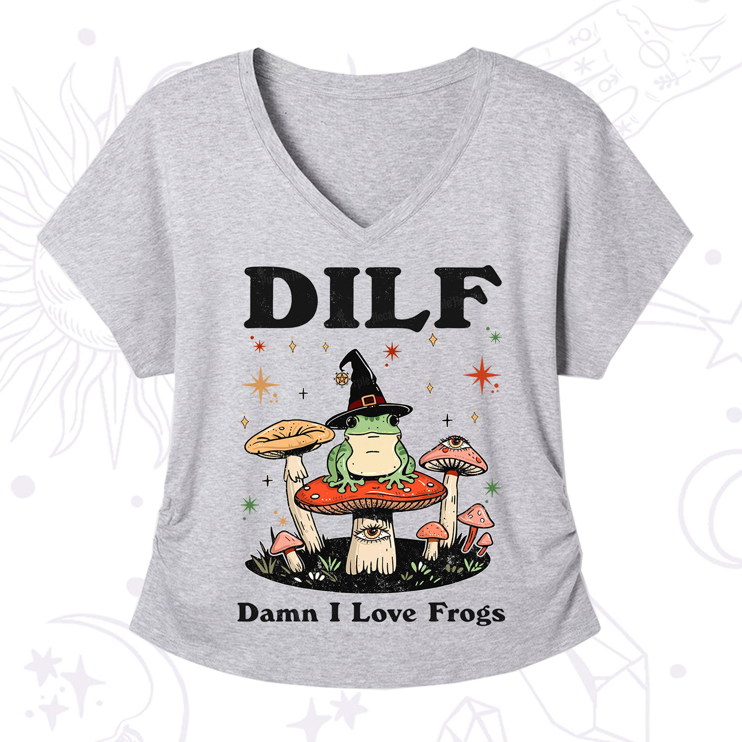 Purplehecate Dilf Damn I Love Frogs V-Neck T-Shirt