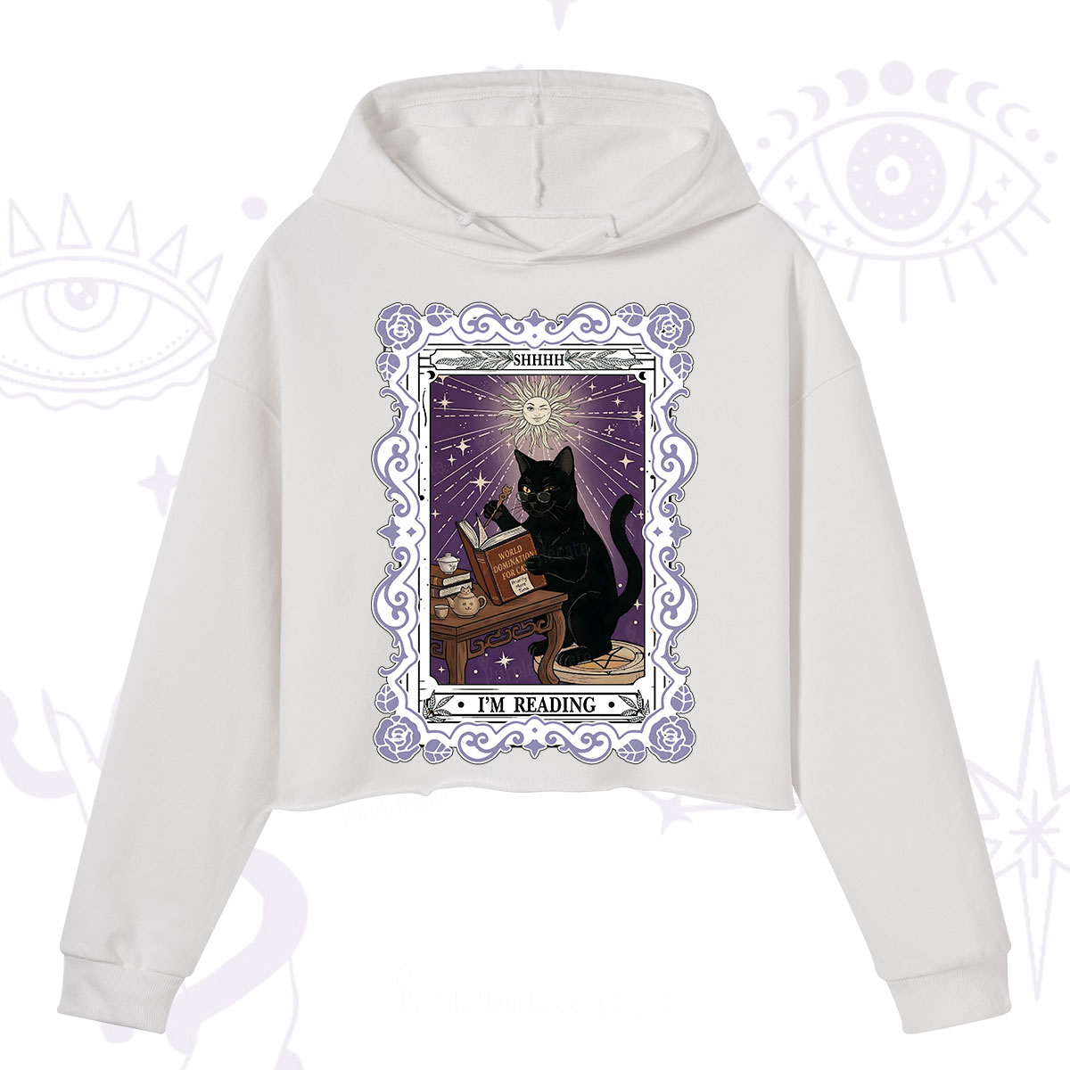 Purplehecate The Reading Cat Tarot Crop Hoodie