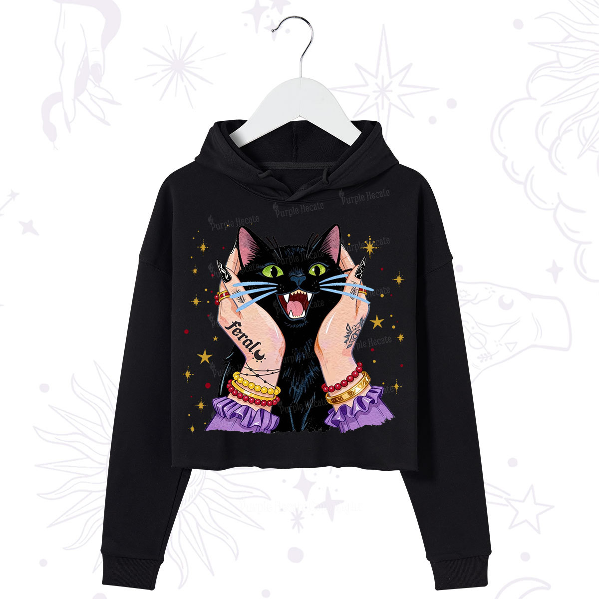 Purplehecate Feral Cat Magic Crop Hoodie