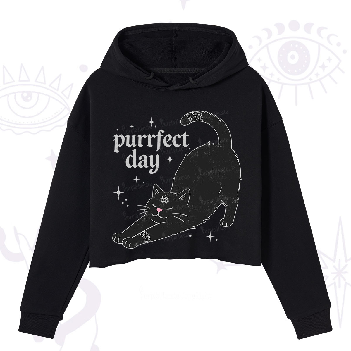 Purplehecate Purrfect Day Black Cat Crop Hoodie
