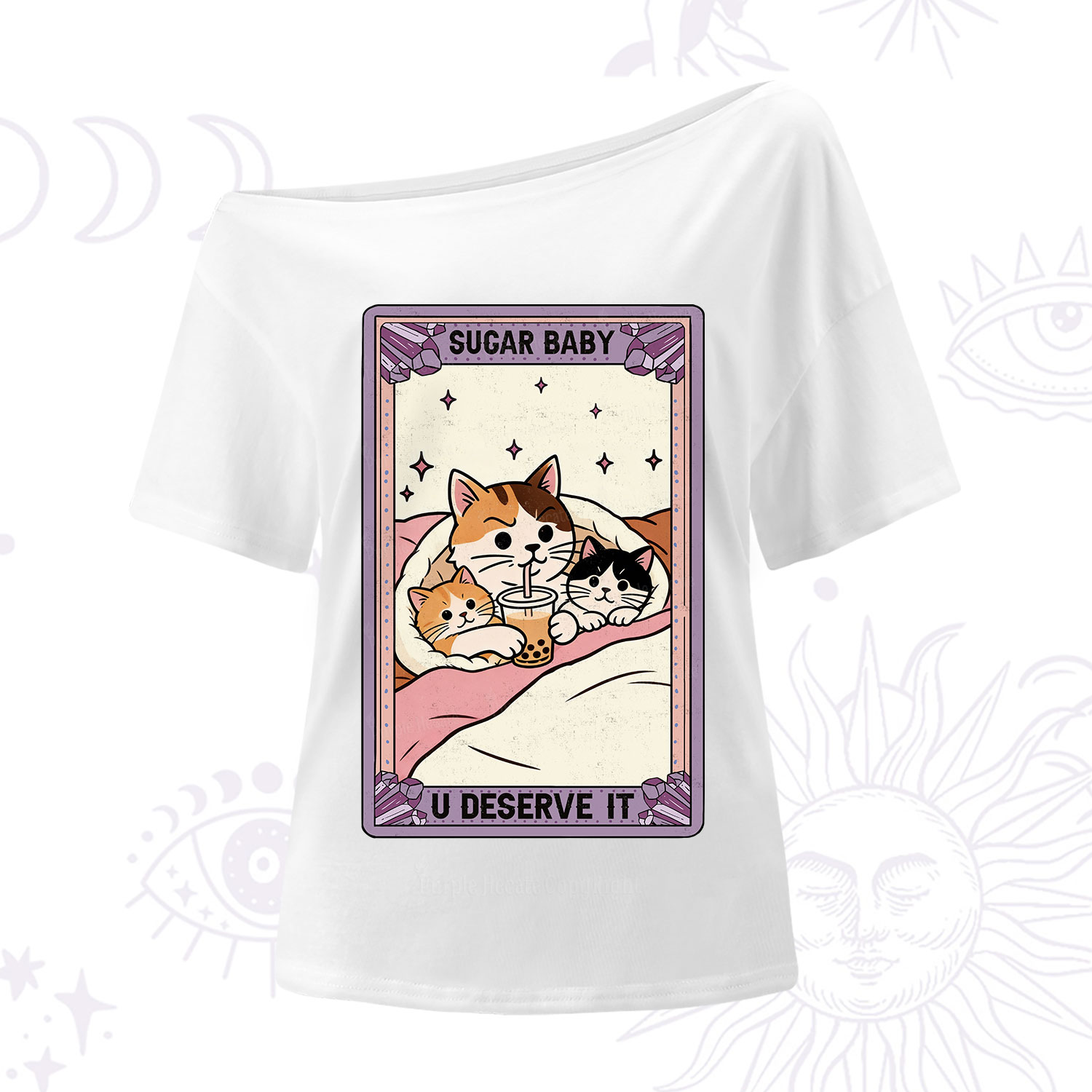 Purplehecate The Sugar Baby Cat Tarot One Shoulder T-Shirt