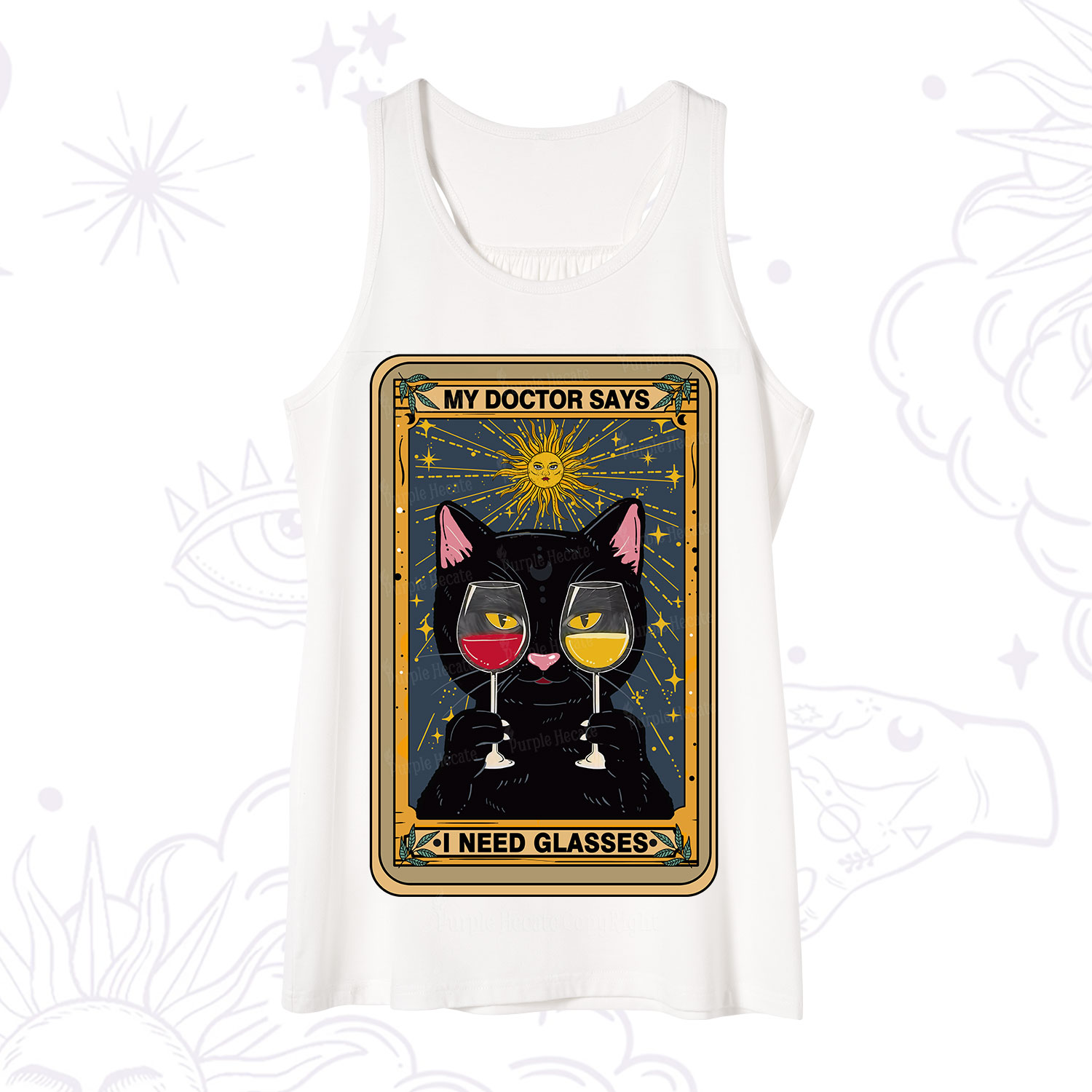 Purplehecate Funny Black Cat My Doctor Says I Need Glasses Tarot Tank