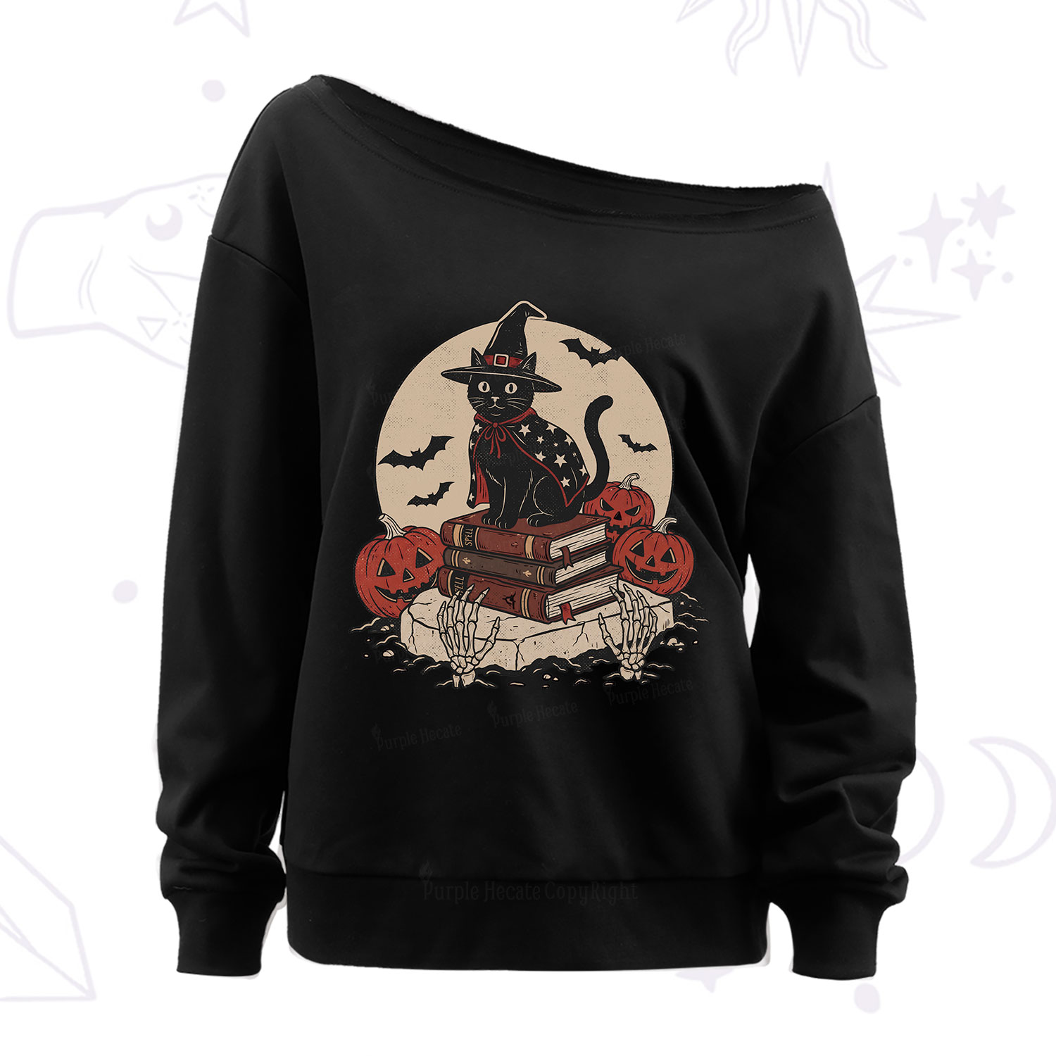 Purplehecate Witch Hat Pumpkin Off The Shoulder Sweatshirt