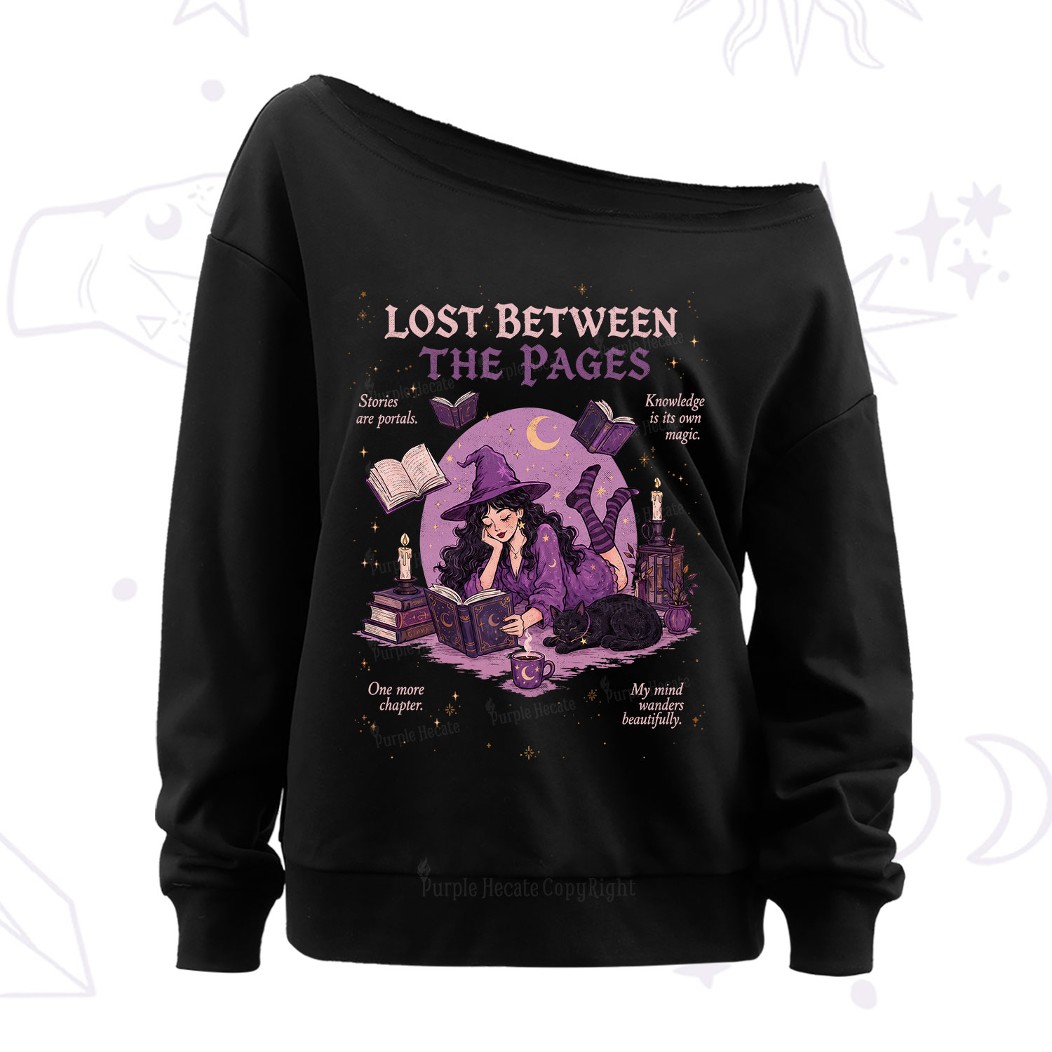 Purplehecate Lost Between the Pages Off The Shoulder Sweatshirt