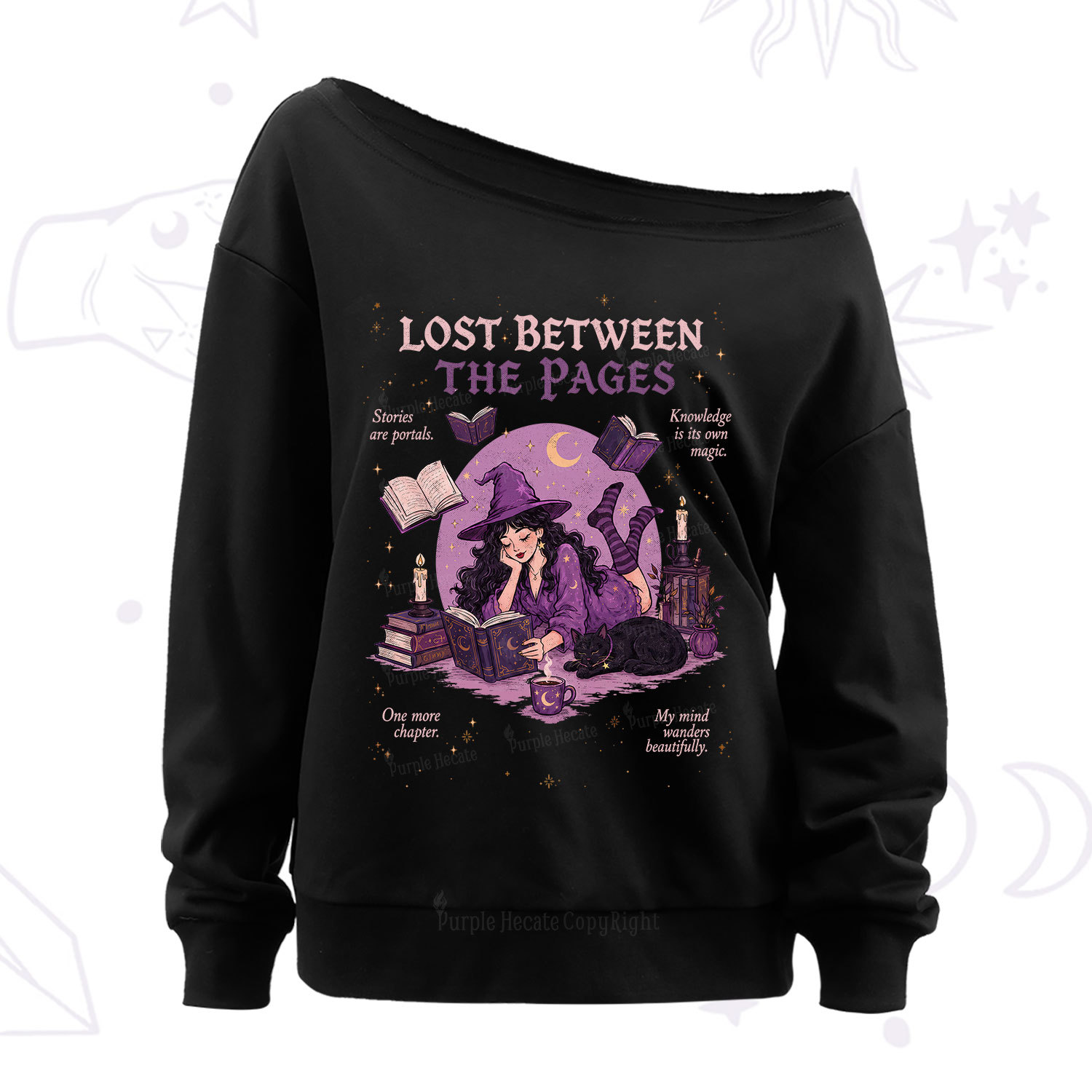 Purplehecate Lost Between the Pages Off The Shoulder Sweatshirt