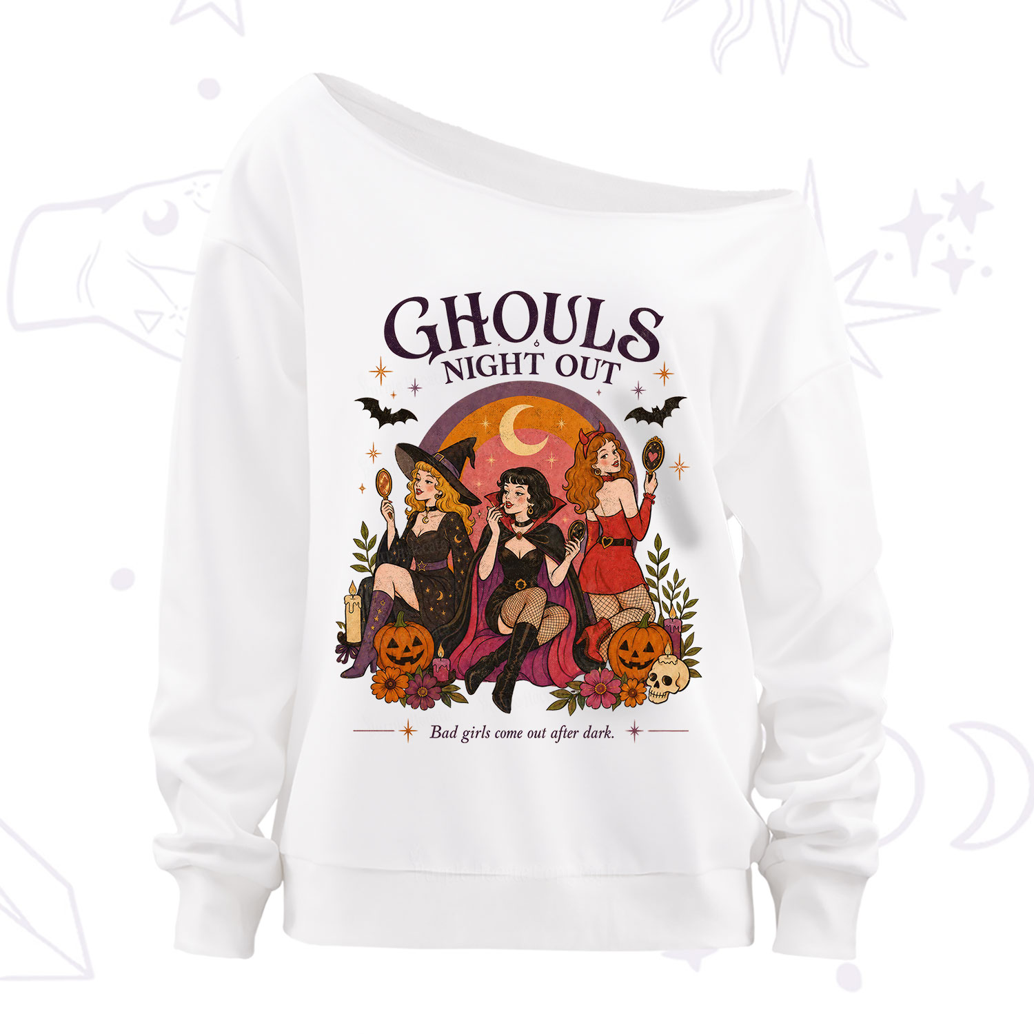 Purplehecate Ghouls Night Out Off The Shoulder Sweatshirt