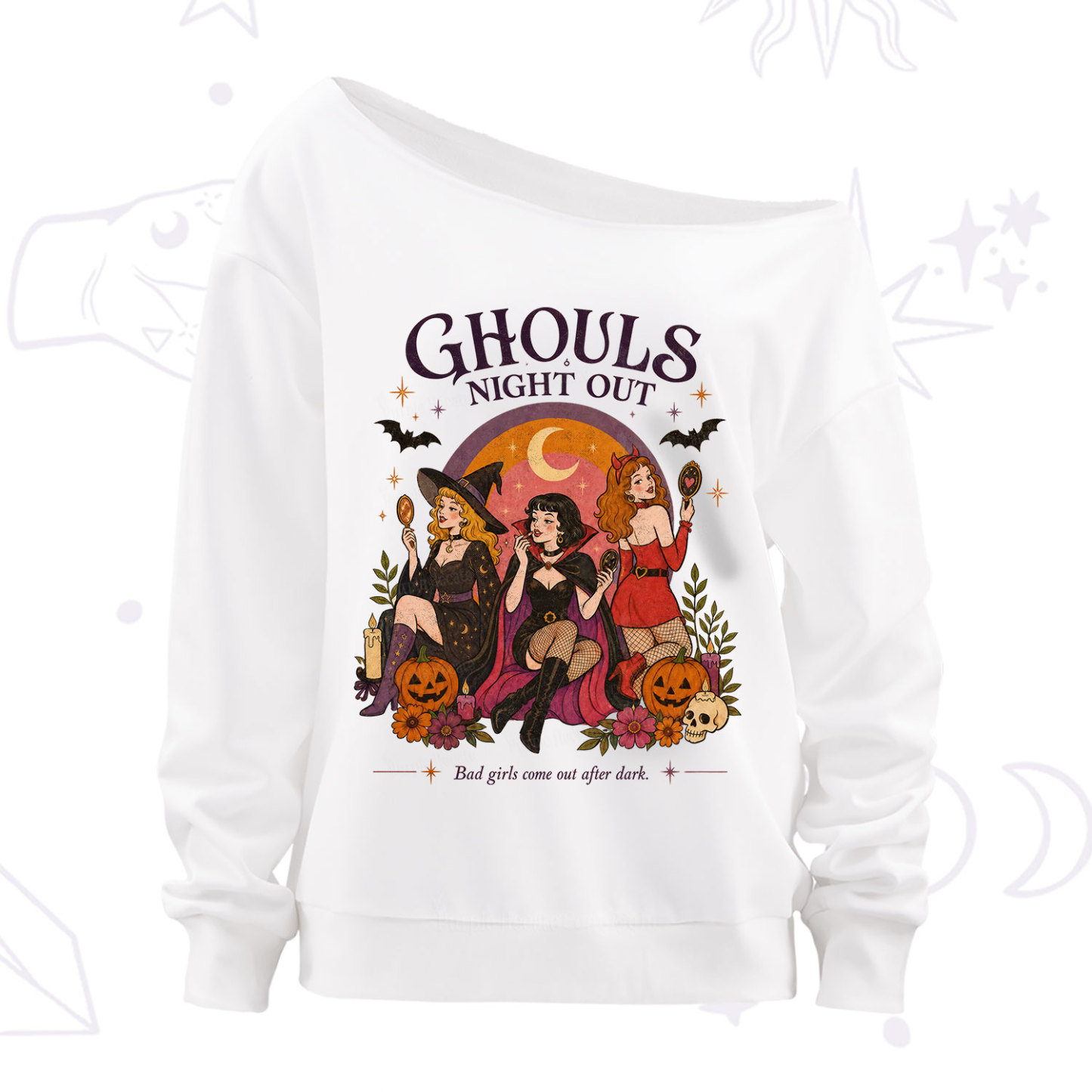 Purplehecate Ghouls Night Out Off The Shoulder Sweatshirt