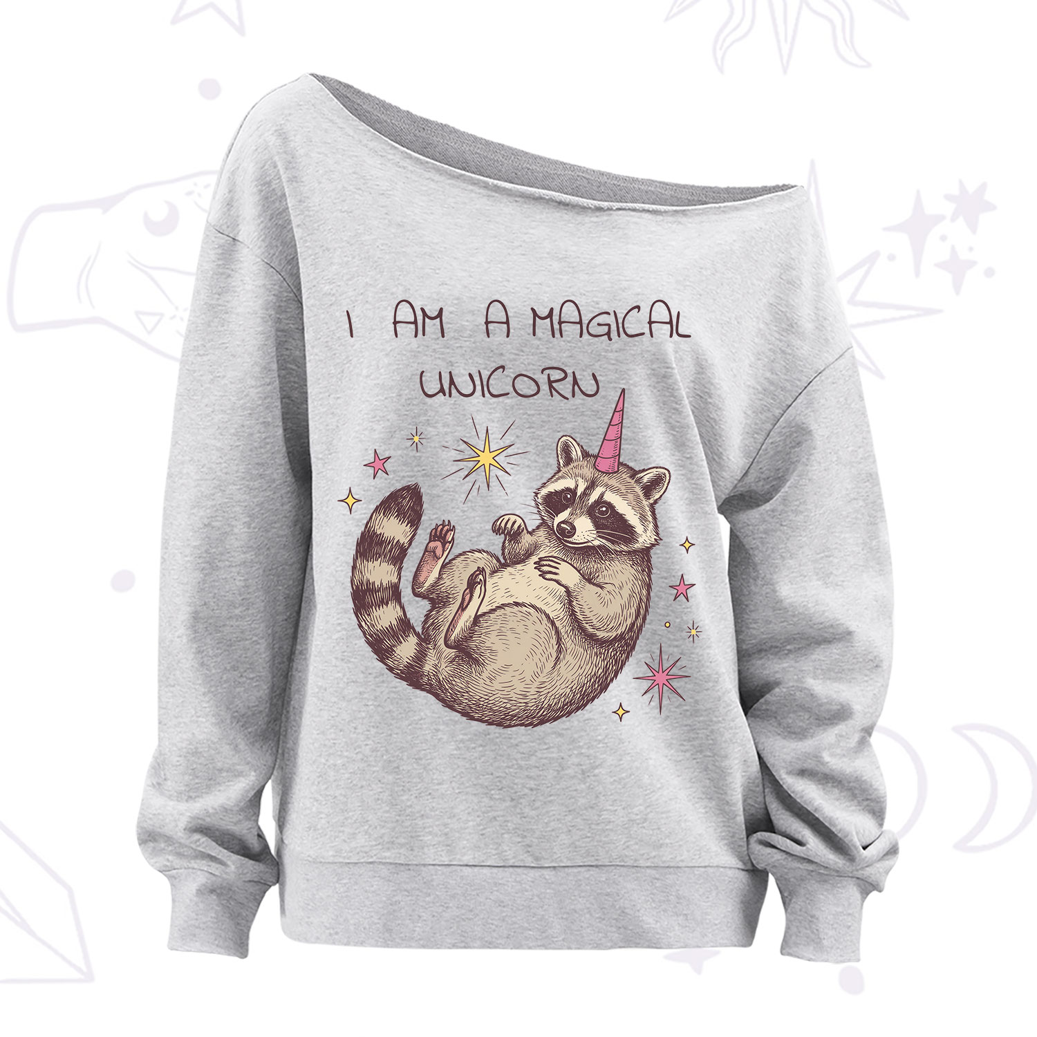 Purplehecate I Am A Magical Unicorn Raccoon Off The Shoulder Sweatshirt