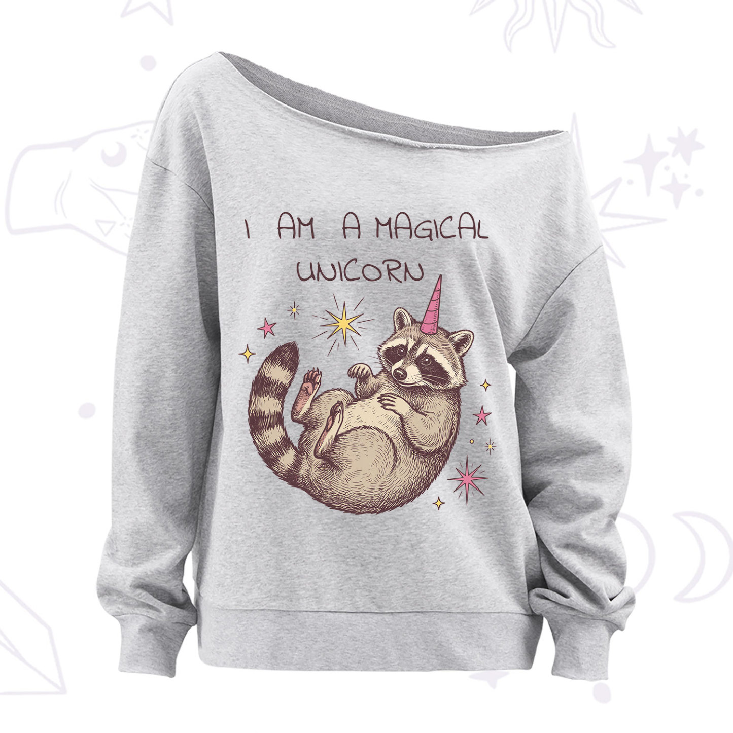 Purplehecate I Am A Magical Unicorn Raccoon Off The Shoulder Sweatshirt